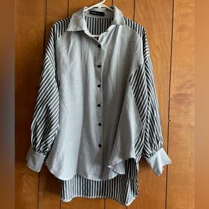 Celmia Womens Button Up Blouse Long Sleeve Striped Light Weight XL EUC